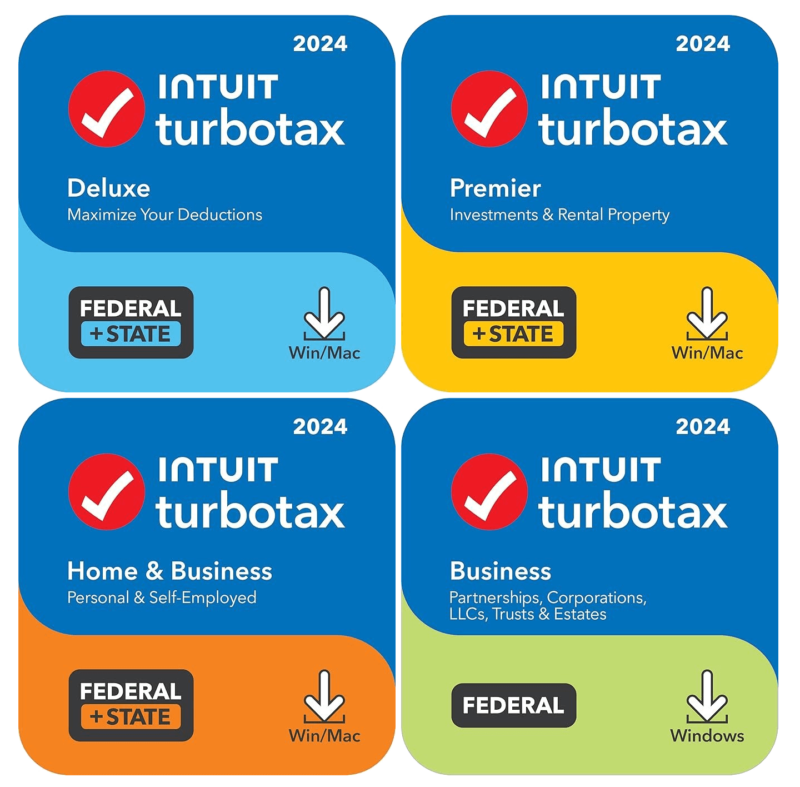 Intuit TurboTax Deluxe | Premier | Home & Business | Business 2024 Tax Software, Federal & State Tax Return [PC/MAC Download]