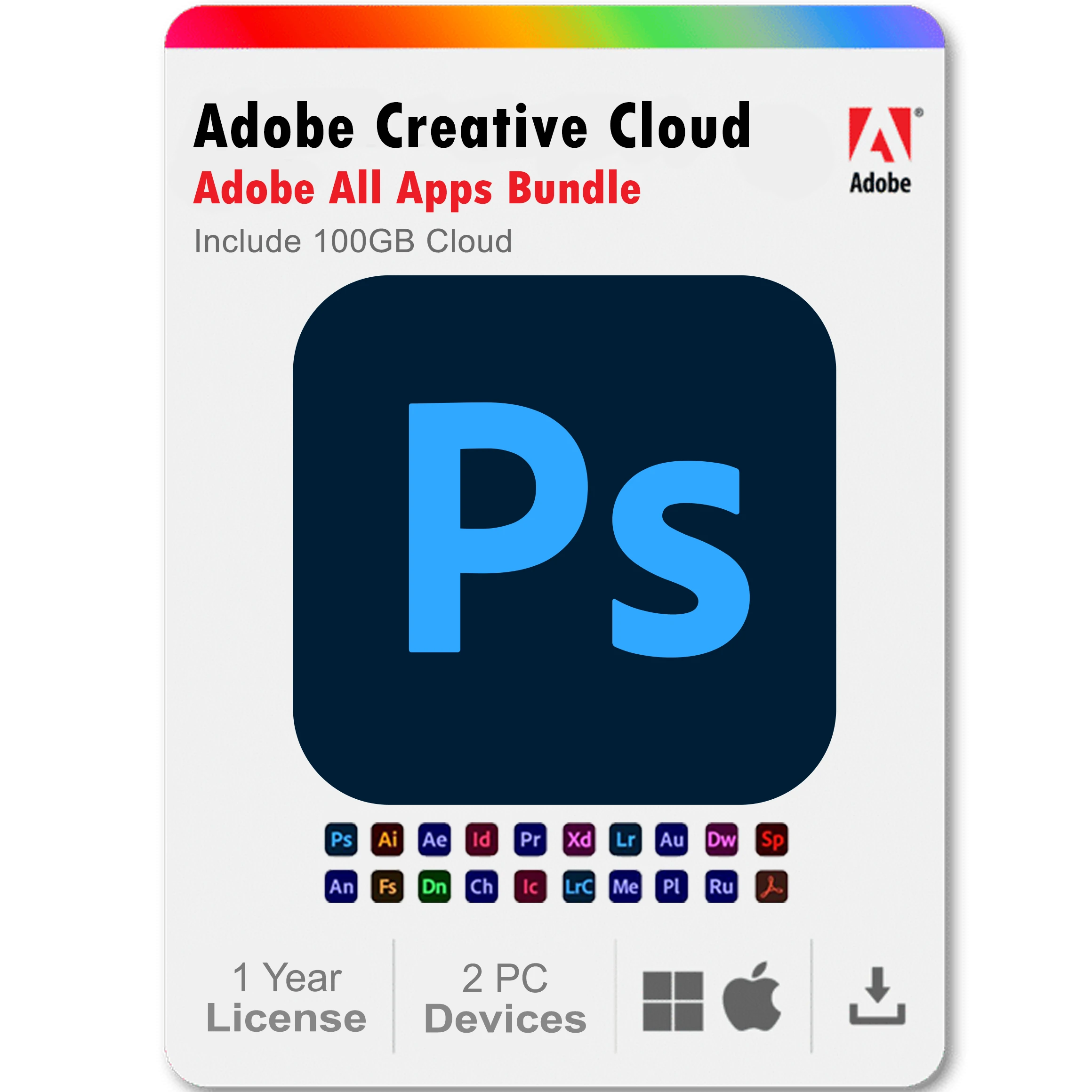 Adobe Creative Cloud | 20+ creative apps Plus 100GB Storage | 12-Month Subscription PC/Mac