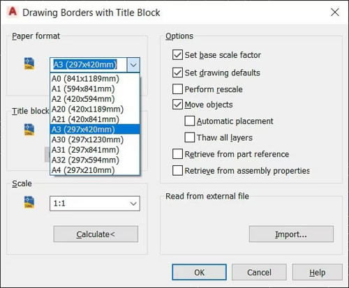 Drawing border and title blocks
